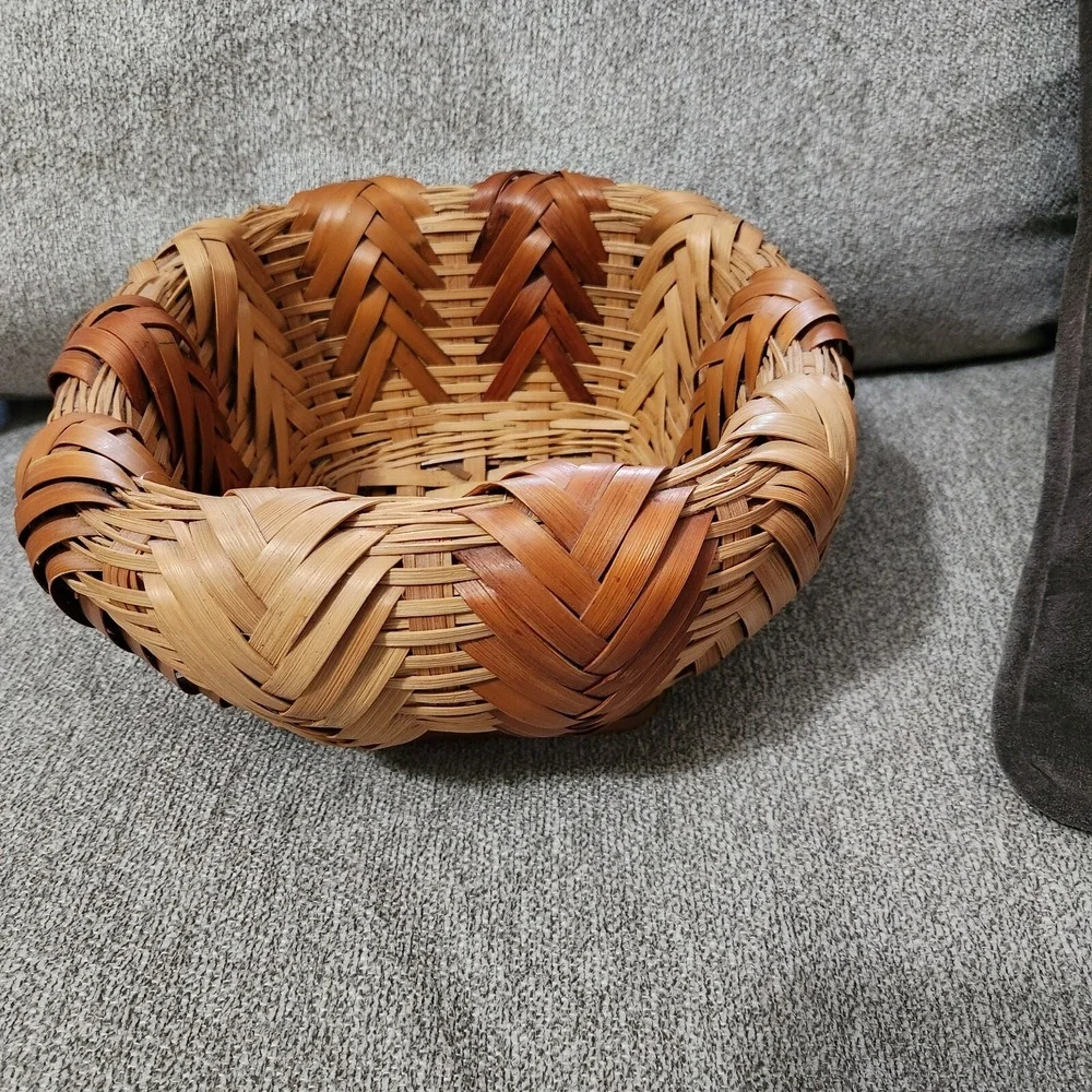 Vintage Woven Bamboo Basket | Doubled Walled Chevron Basket